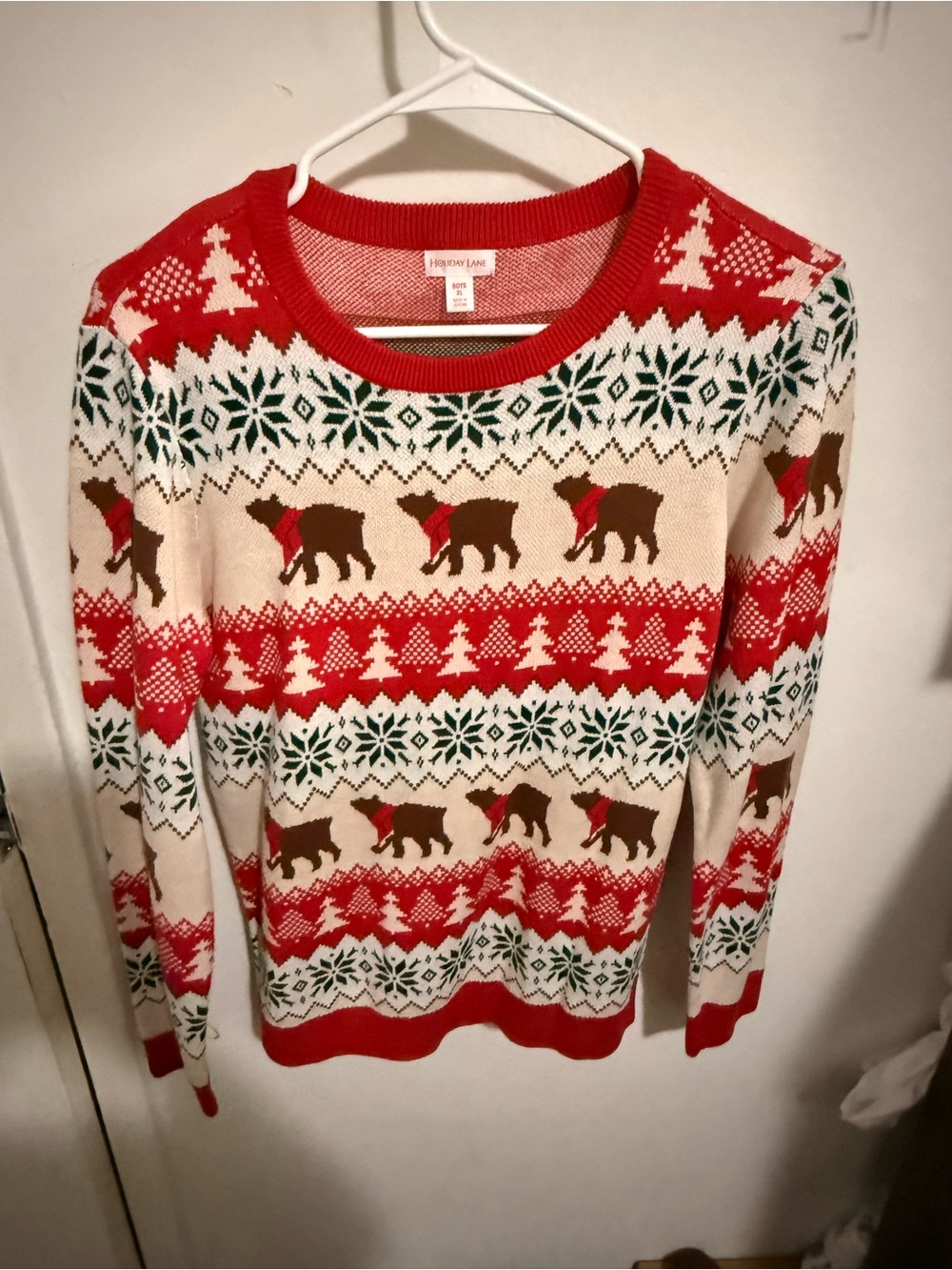 Holiday Bear Fair Isle Sweater - Red and Cream by Holiday Lane